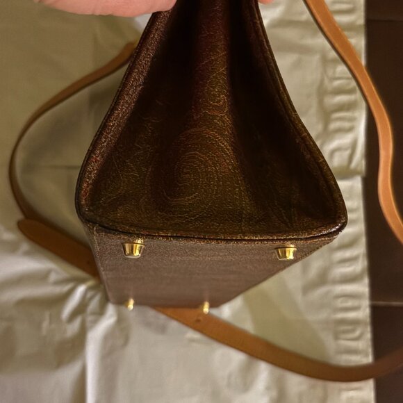 ETRO Paisley Hand Crossbody Bag PVC Leather Brown Red Gold Auth - Picture 7 of 10